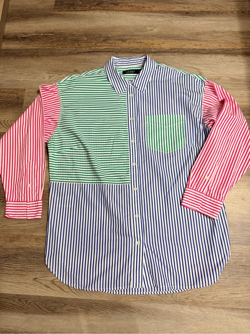 Lauren Ralph Lauren Colorblock Stripe Button-Down Shirt - Pink, Green, Blue - Picture 2 of 7